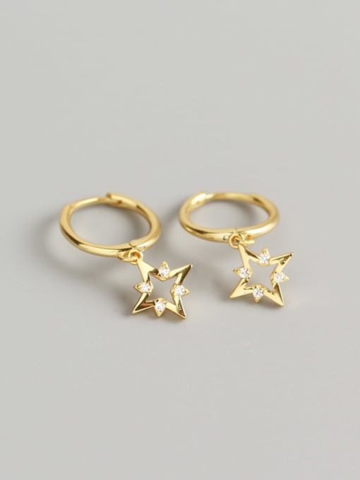 Gold 925 Sterling Silver Rhinestone White Star Cute Huggie Earring