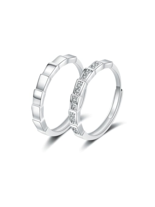 PNJ-Silver 925 Sterling Silver Cubic Zirconia Geometric Minimalist Couple Ring 0