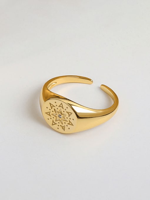 golden 925 Sterling Silver Geometric Vintage Band Ring