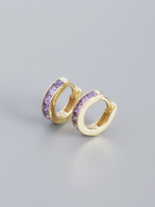 Gold (purple stone) 925 Sterling Silver Cubic Zirconia Geometric Minimalist Huggie Earring