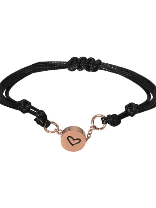 Rose Gold Black wax rope Stainless steel Heart Trend Adjustable Bracelet