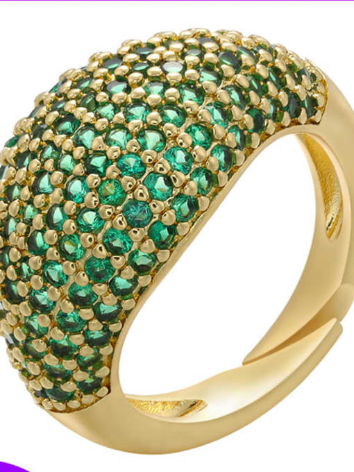 Golden green diamond Brass Rhinestone Geometric Trend Band Ring