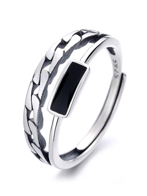 337FJ2.5g 925 Sterling Silver Enamel Geometric Vintage Band Ring