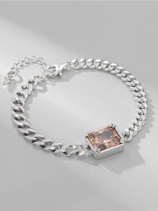 ARTTI 925 Sterling Silver Glass Stone Geometric Chain Vintage Link Bracelet 2
