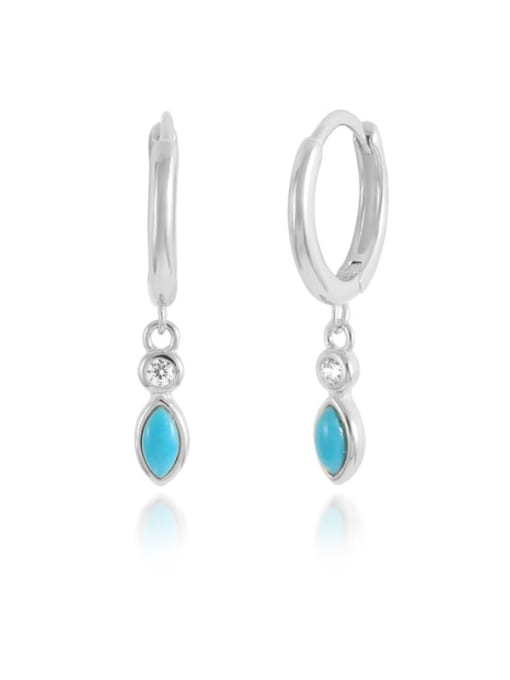 Platinum 925 Sterling Silver Turquoise Geometric Minimalist Huggie Earring