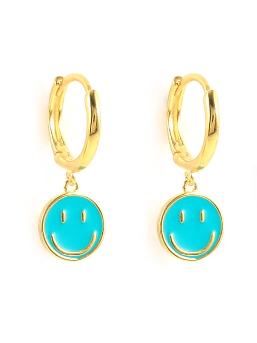 Gold +Sea Blue 925 Sterling Silver Enamel Smiley Minimalist Huggie Earring