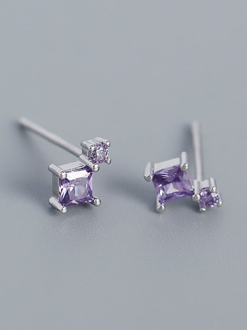 Platinum (purple stone) 925 Sterling Silver Cubic Zirconia Geometric Minimalist Stud Earring