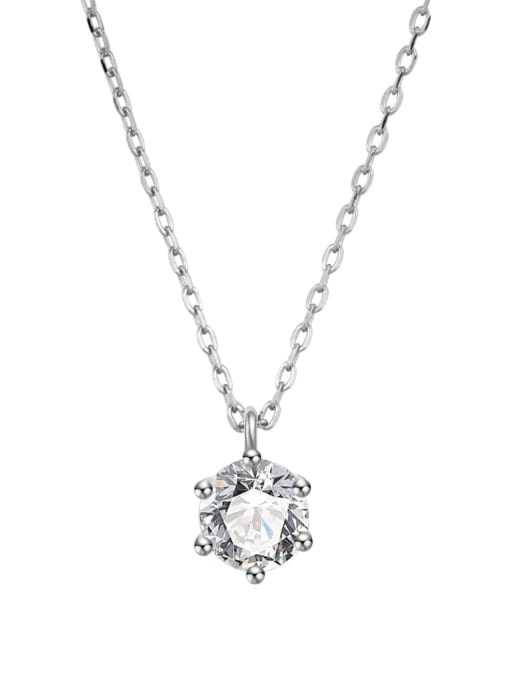 White gold six claw single diamond 925 Sterling Silver Cubic Zirconia Geometric Dainty Necklace