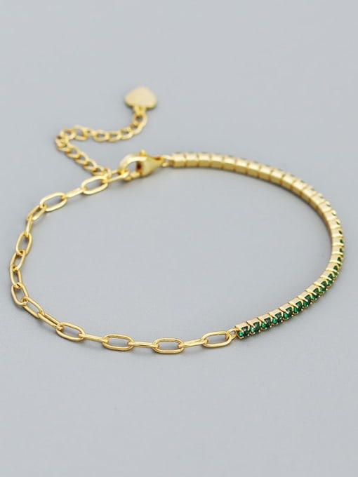 Gold (green stone) 925 Sterling Silver Cubic Zirconia Geometric Dainty Adjustable Bracelet