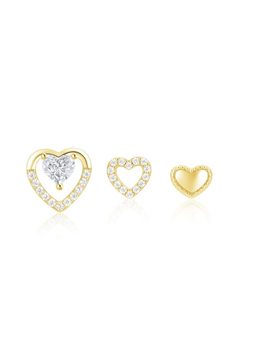 3 pieces per set in gold 925 Sterling Silver Cubic Zirconia Heart Minimalist Stud Earring
