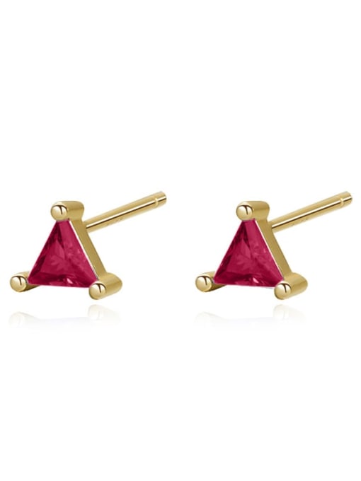 E2720 Gold+ Red 925 Sterling Silver Cubic Zirconia Triangle Minimalist Stud Earring