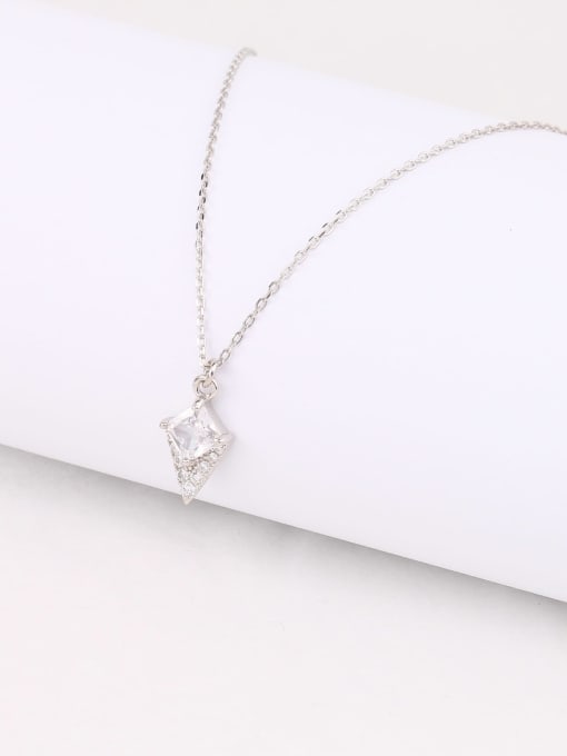 Jewel-Silver 925 Sterling Silver Cubic Zirconia Triangle Minimalist Necklace 2