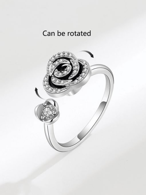 PNJ-Silver 925 Sterling Silver Cubic Zirconia Flower Artisan Can Be Rotated Band Ring 3