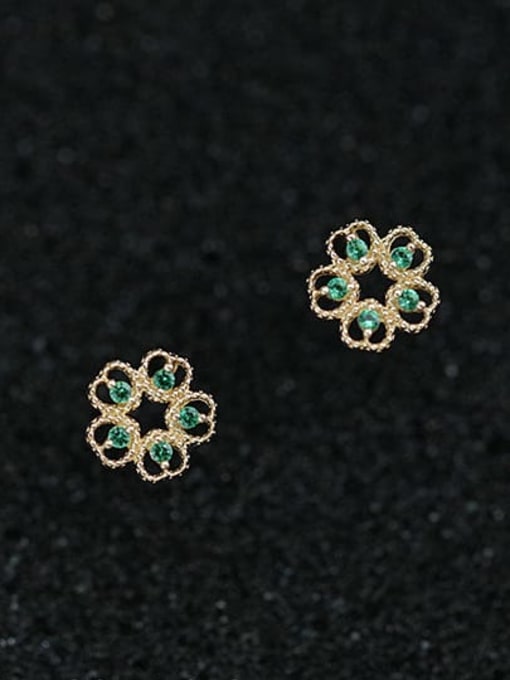 ZEMI 925 Sterling Silver Cubic Zirconia Green Flower Dainty Stud Earring 0