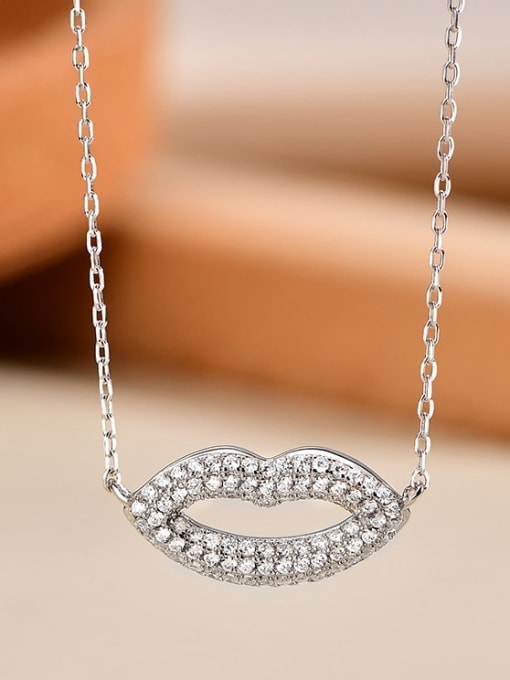 Platinum 925 Sterling Silver Cubic Zirconia Mouth Minimalist Necklace