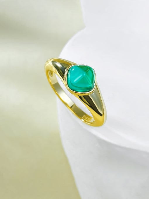 R929 Green Sugar Tower 925 Sterling Silver Natural Stone Geometric Vintage Band Ring