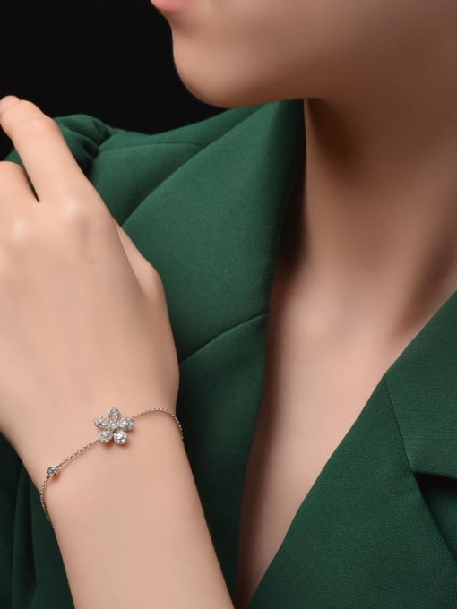 A&T Jewelry 925 Sterling Silver High Carbon Diamond Flower Dainty Bracelet 1