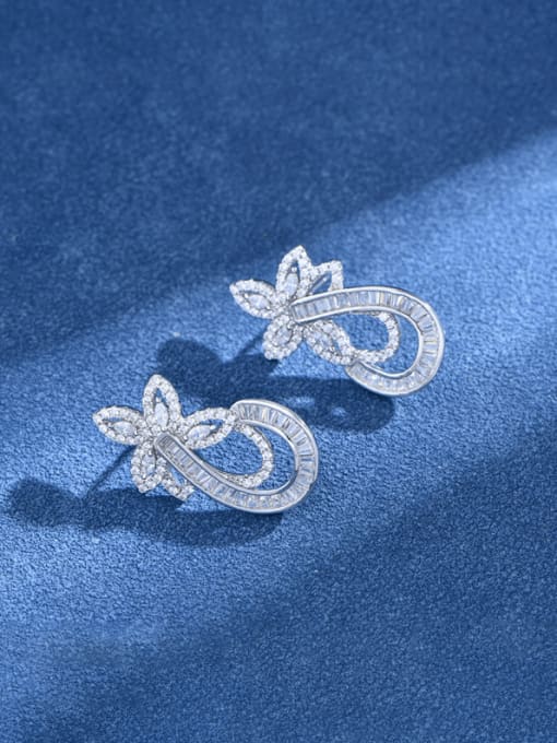 A&T Jewelry 925 Sterling Silver Cubic Zirconia Flower Luxury Cluster Earring 3