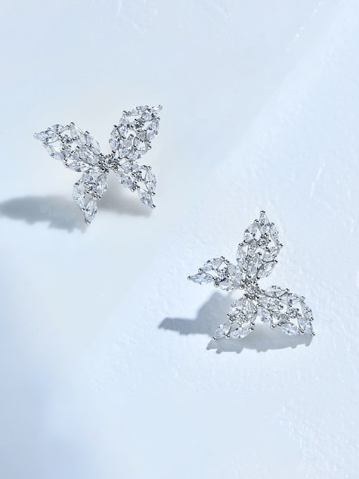 A&T Jewelry 925 Sterling Silver Cubic Zirconia Butterfly Luxury Stud Earring 2