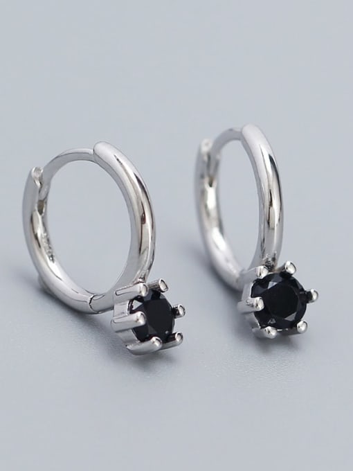 Platinum (Black Stone) 925 Sterling Silver Cubic Zirconia Geometric Dainty Stud Earring
