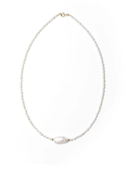 W.BEADS Titanium Steel Freshwater Pearl Geometric Artisan Beaded Necklace