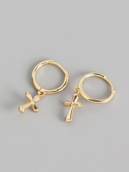 Gold 925 Sterling Silver Cross Minimalist Huggie Earring