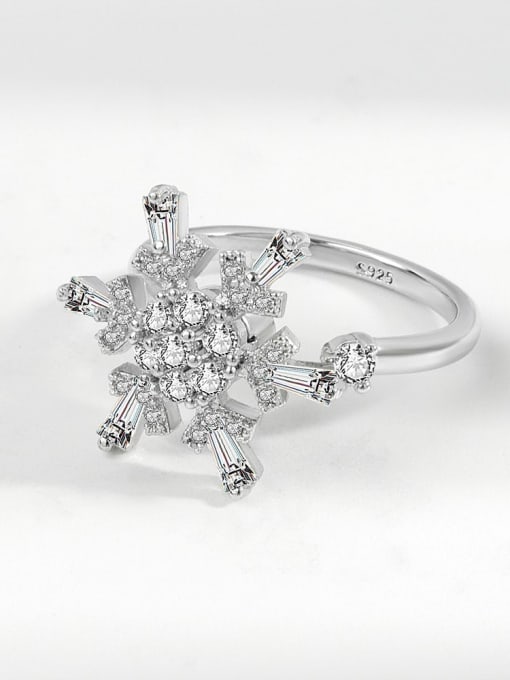 PNJ-Silver 925 Sterling Silver Cubic Zirconia Rotating Flower Minimalist Band Ring 3
