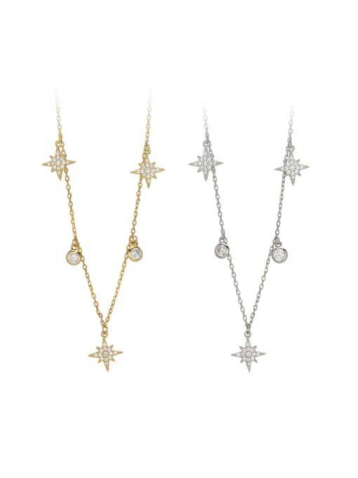 Jewel-Silver 925 Sterling Silver Cubic Zirconia Star Dainty Necklace 0