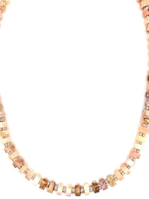 Meat pink necklace 38 +cm Titanium Steel Natural Stone Geometric Bohemia Beaded Necklace