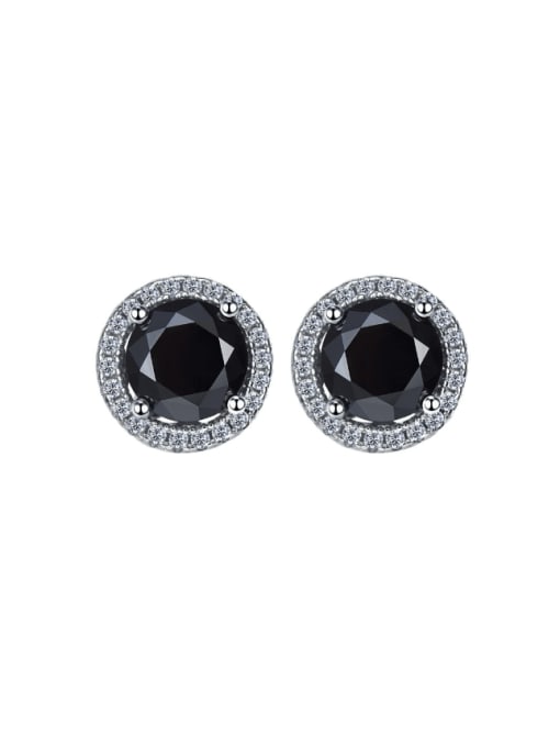 E176 Black 925 Sterling Silver Cubic Zirconia Geometric Vintage Stud Earring