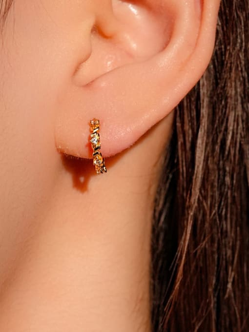 MZ- Silver 925 Sterling Silver Cubic Zirconia Geometric Minimalist Huggie Earring 1