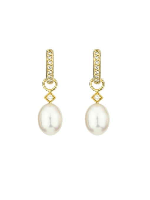 golden 925 Sterling Silver Freshwater Pearl Geometric Minimalist Drop Earring