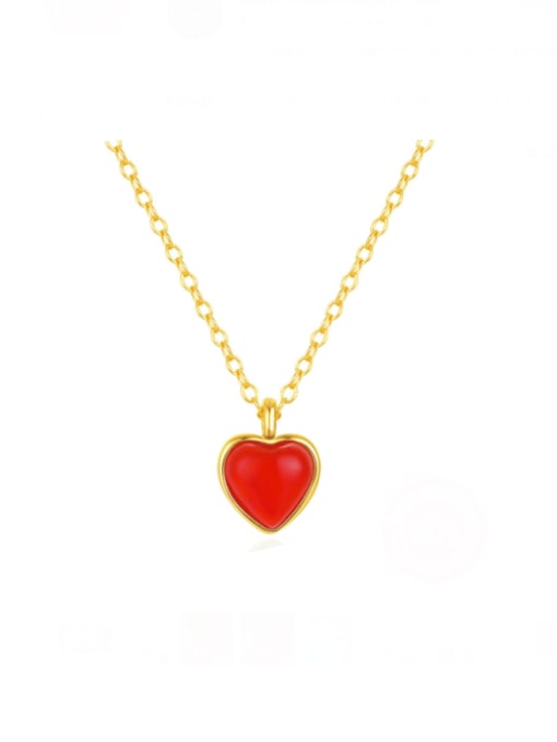 golden 925 Sterling Silver Enamel Heart Minimalist Necklace