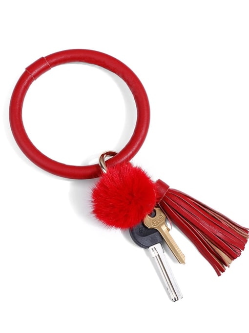 K68131 red Alloy Tassel Mink-like fur Leather Hand ring/Key Chain