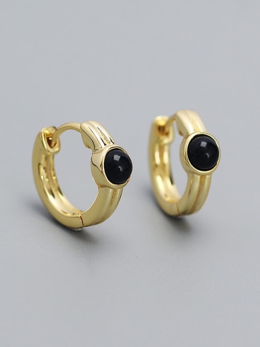 Gold color (black agate) 925 Sterling Silver Geometric Vintage Huggie Earring