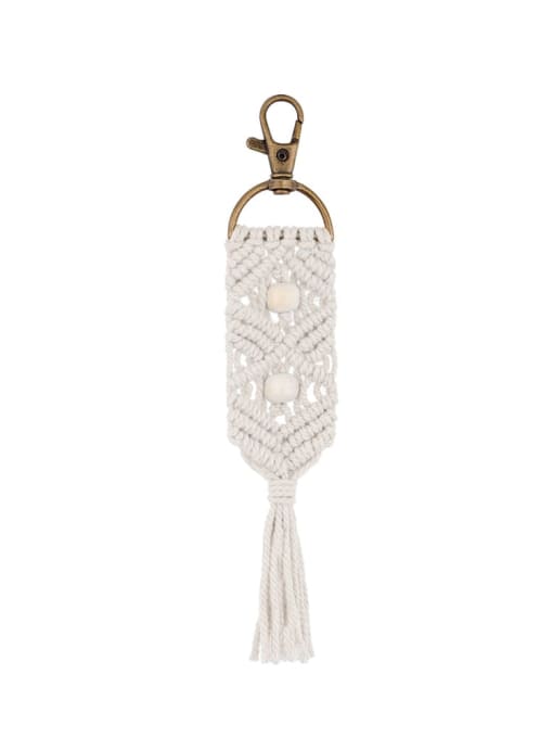 White k68159 Alloy Bead Cotton Rope Tassel Bohemia Hand-Woven Bag Pendant