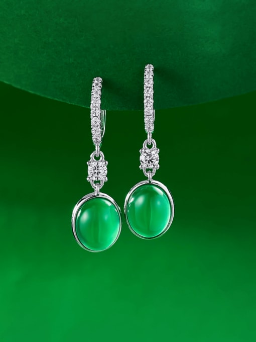 E522 Green Chalcedony Earrings 925 Sterling Silver Jade Geometric Vintage Drop Earring