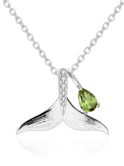 Natural olivine 925 Sterling Silver Natural  Topaz WhaleTail  Minimalist Necklace