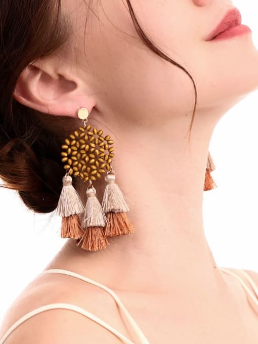 JMI Alloy Cotton Tassel Bohemia Hand-woven  Drop Earring 1