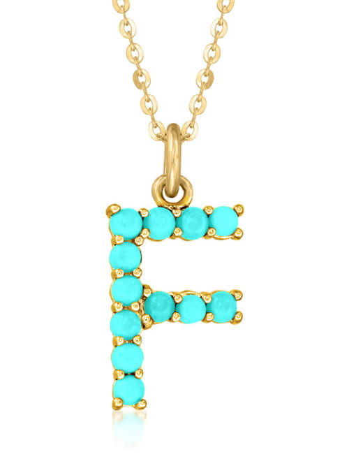 Gold F 925 Sterling Silver Turquoise Letter Dainty Necklace
