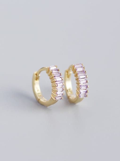 Gold Color,,Purple CZ Stone 925 Sterling Silver Cubic Zirconia White Geometric Trend Huggie Earring
