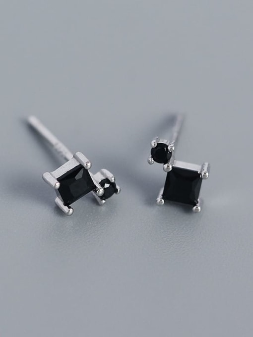Platinum (Blackstone) 925 Sterling Silver Cubic Zirconia Geometric Minimalist Stud Earring