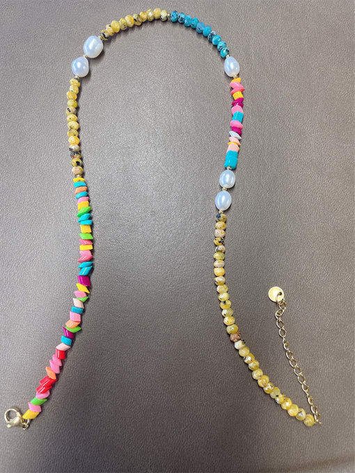 W.BEADS Titanium Steel Rainbow Candy Color Irregular Natural Stone Handmade Necklace 3