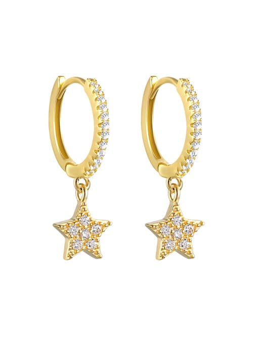 Gold color 925 Sterling Silver Cubic Zirconia Pentagram Dainty Huggie Earring