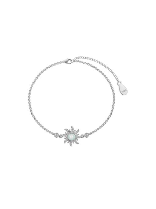 Platinum White DY150266 S W WH 925 Sterling Silver Synthetic Opal Flower Trend Link Bracelet