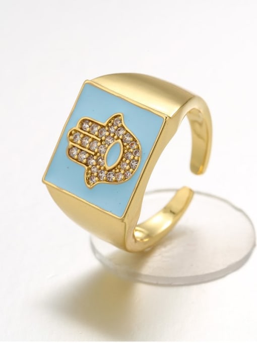 Light blue Brass Enamel Rhinestone Geometric Trend Band Ring