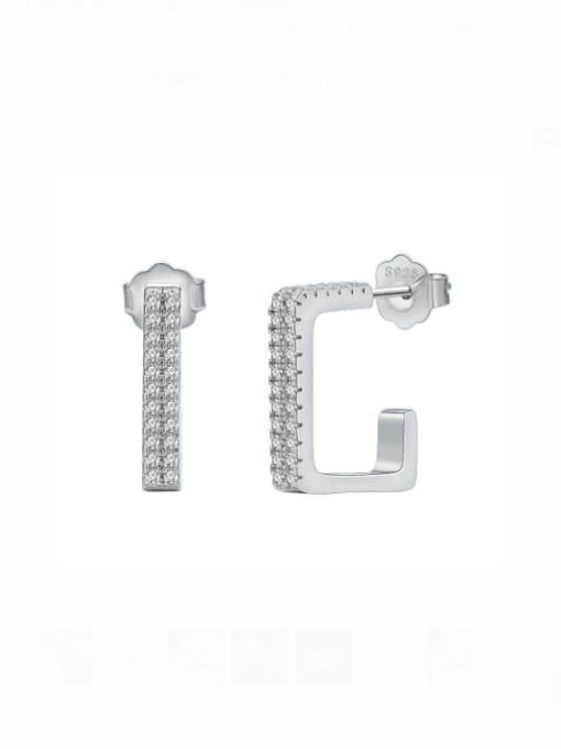 silvery 925 Sterling Silver Cubic Zirconia Geometric Minimalist Cluster Earring