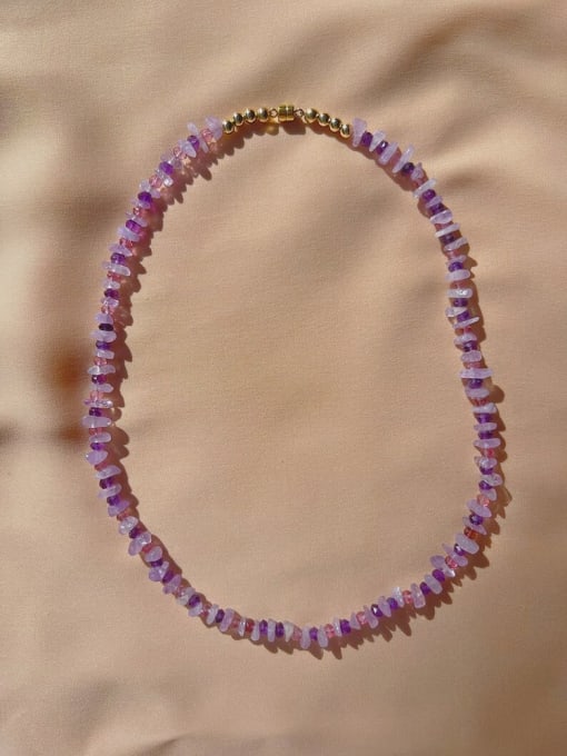 W.BEADS Titanium Steel Natural Stone Purple Geometric Bohemia Beaded Necklace 0