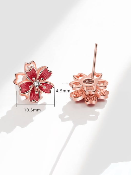Rose Gold 925 Sterling Silver Enamel Rotate Flower Cute Stud Earring