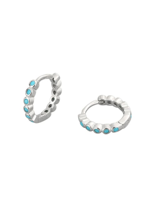 Platinum 925 Sterling Silver Turquoise Geometric Dainty Stud Earring